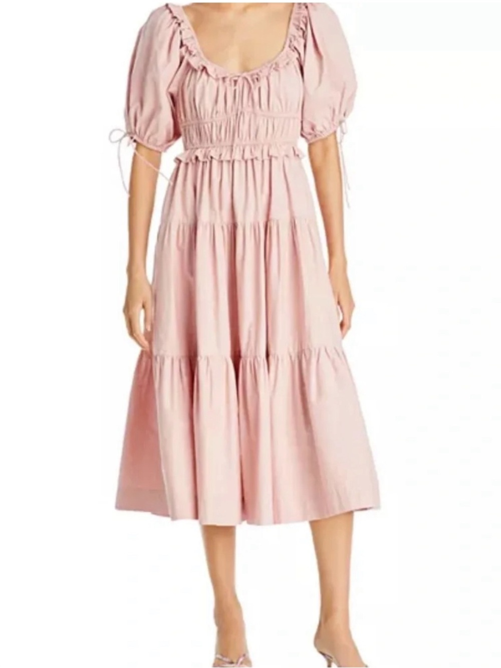 En Saison Smocked Puff Sleeve Maxi Dress in blush